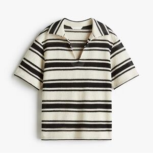 H&M Black and Cream Striped Knit Polo Shirt